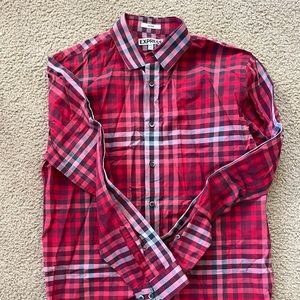 Express Fitted Red Plaid Shirt, Large
